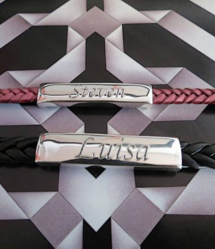 Pulseras Placa Grande Cuero Trenzado Plano