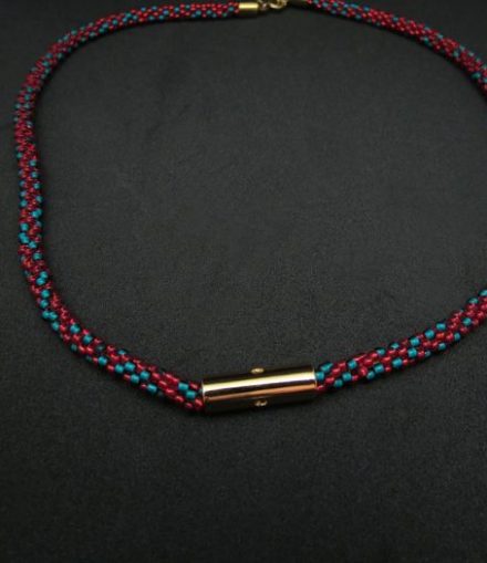 Collar Cilindro Incrustado Miyuki Rojo-Azul