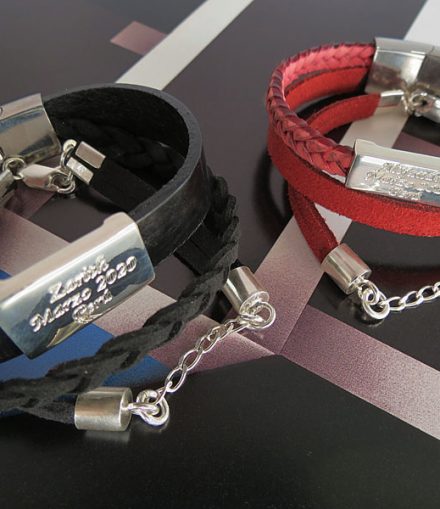 Pulseras Placa Pequeña Con Doble Cuero