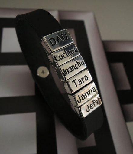 Pulsera Dijes Rectangulares Con Cuero